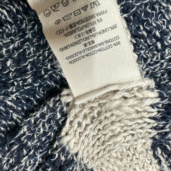 Free People Womens Open Knit Cardigan Sweater Long Sz M Blue Cream Holiday - Picture 6 of 9